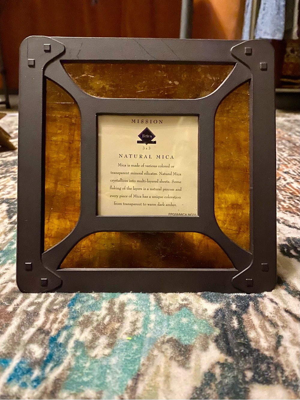 Fetco Mission Style Natural Mica Amber Metal Square Photo Frame 3”x3”